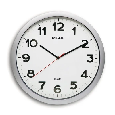 Image of Maul MAULstep Wall Clock Diameter 40 cm Quartz with Automatic Time Setting Modern for Office and Kitchen Large Easy Readability in Rooms Silver