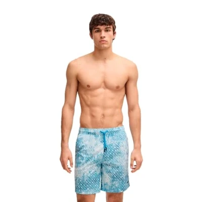 Image of BOSS Monogram Painted Swimming shorts, Men&#039;s, Size: Medium, Turquoise/aqua