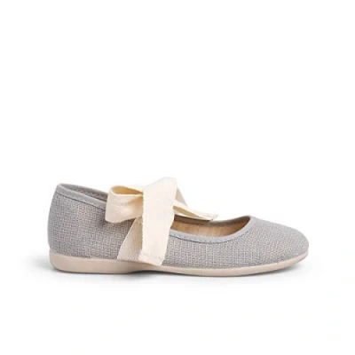 Image of Pisamonas Mercedita CON LAZO Crudo Ankle strap ballet pumps for kids, Size: 8K, Gris Textile/synthetics