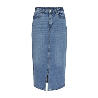 Image of Vila Women&#039;s Vijaf Hw Midi Denim Skirt noos, Medium Blue Denim/Detail:wash Mbd 011, 8