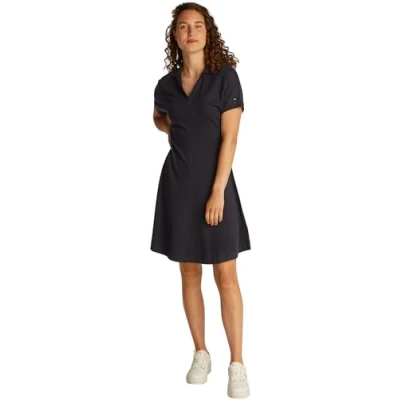Image of Tommy Hilfiger Women&#039;s Lyocell Open NK F&amp;F Polo Dress WW0WW44513, Black (Black), XXL