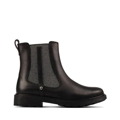 Image of Clarks Girl&#039;s Astrol Orin K Chelsea Boot, Black Leather, 4 UK