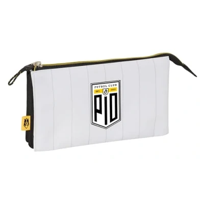 Image of Safta Kings League Pío Triple Pencil Case, Children&#039;s Ideal for School Age Children, Comfortable and Versatile, Quality Resistance, 22 x 3 12 cm, Black/White, Black White,