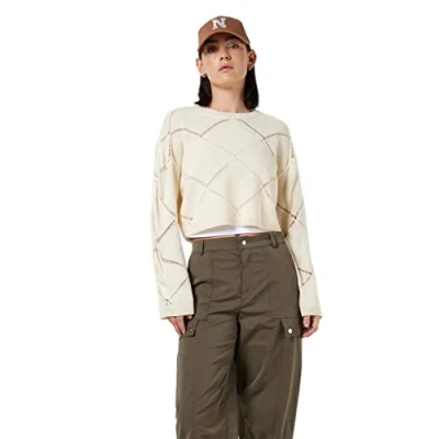 Image of Noisy May Women&#039;s Nmjune L/S O Neck Crop Knit Noos Sweater, Pearled Ivory., XL