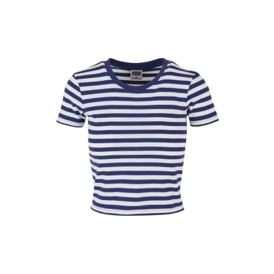 Image of Urban Classics Short Striped TEE Print Tshirt, Women&#039;s, Size: 5XL, White darkblue