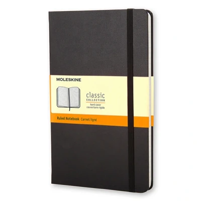 Image of Moleskine S01127 Classic Hard Cover Notebook Ruled Large Black, (QP060): Size. Liniert. Mit Falttasche für Notizen. Gummiband Verschluß