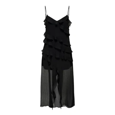 Image of ONLY Onlsine LIFE Strap Frill LONG dress Cocktail / Party dress, Women&#039;s, Size: XS, Black