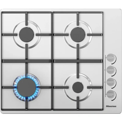Image of Hisense GM642XHS Built in 60cm Gas Hob Stainless Steel with 4 Cooking Areas, Easy Clean Surface, One Hand Ignition, 60 x 52 8.9 cm (L W H)