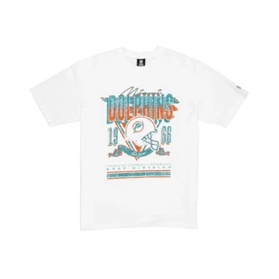 Image of MIAMI DOLPHINS Unisex NFL Oversized T Shirt Screent Print Distressed Team Graphic White