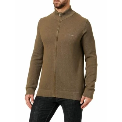 Image of GANT Casual ZIP Cardigan Cardigan, Men&#039;s, Size: XL, Juniper green