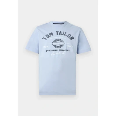 Image of TOM Tailor LOGO TEE Print Tshirt, Men&#039;s, Size: Small, Light powder blue
