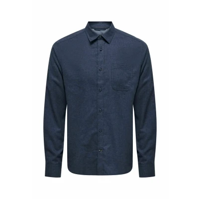 Image of Only &amp; Sons Normal Geschnitten Kragen Shirt, Men&#039;s, Size: Small, Navy blazer