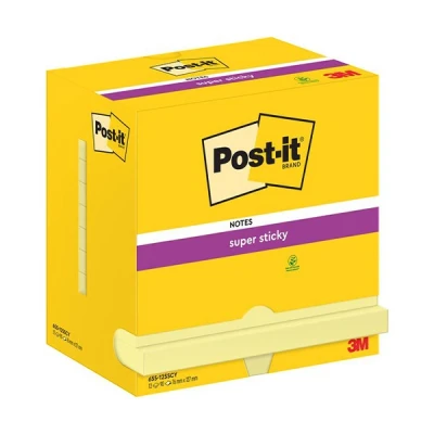 Image of Post it Super Sticky Notes Canary Yellow, Pack of 12 Pads, 90 Sheets per Pad, 76 mm x 127 Extra For Note Taking, To Do Lists &amp; Reminders