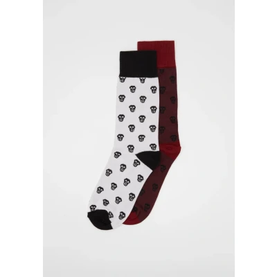Image of Urban Classics Skull Allover 2 PACK Socks, Men&#039;s, Size: 8.5 11, Cherry/white