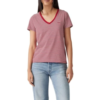 Image of Levi&#039;s Women&#039;s The Perfect V Neck T Shirt, Indigo Stripe Scarle, One Size