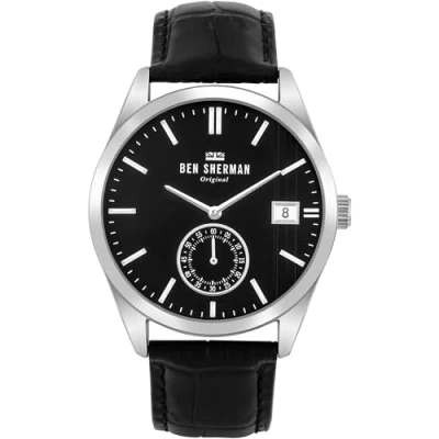 Image of Ben Sherman Mens Analogue Quartz Watch with Leather Strap WB039BB, Black, Bracelet