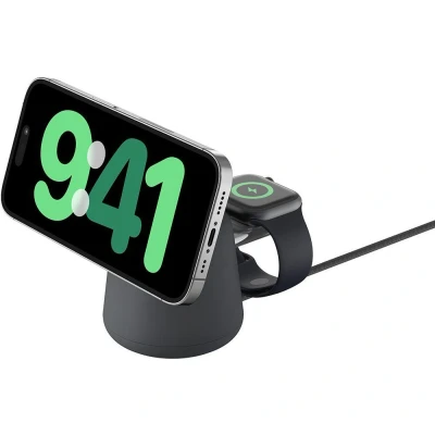 Image of BELKIN BoostCharge Pro 2 in 1 Wireless MagSafe Charging Stand Charcoal, Black