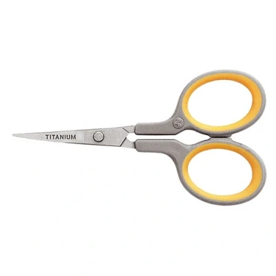Image of Westcott E 30444 00 4 inch Titanium Nitride Bonded Super Soft Grip Scissor, Curved Grey/Yellow