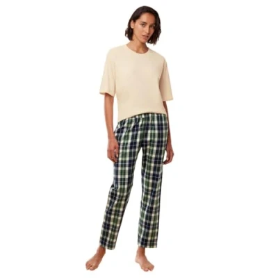 Image of Triumph MIX &amp; Match Tapered Trouser Flannel Pyjama bottoms, Women&#039;s, Size: 16, Blue combination