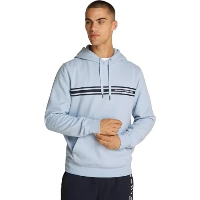 Image of Tommy Hilfiger Central Chest Stripe Hoody Unisex Sweatshirt, Size: XL, Breezy blue