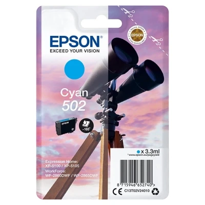 Image of Epson Original 502 Ink Binoculars (XP 5100, XP 5105, WF 2860DWF, 2865DWF) Cyan Standard Normal Packaging