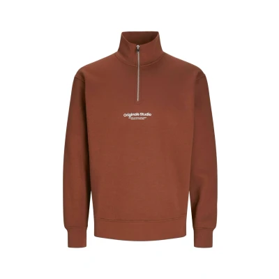 Image of Jack &amp; Jones Jorvesterbro Quarter Sweatshirt, Men&#039;s, Size: Small, Brown