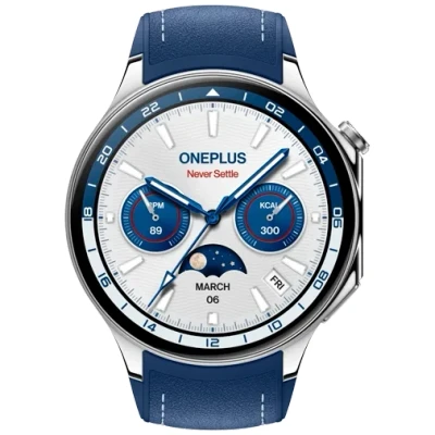 Image of OnePlus Watch 2 Silver (Blue Leather Strap)