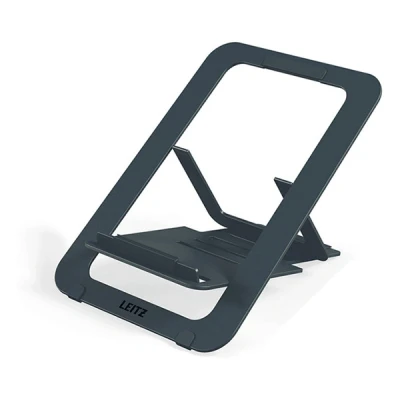 Image of Leitz Aluminium Ultra Flat Adjustable Laptop Stand, SlimLift Design, 5 Pre Set Height &amp; Angle Combinations, For 10&#039;&#039; 17&#039;&#039; Laptops/Tablets, Ergonomic Portable, Ergo Range, Dark Grey, 63460089