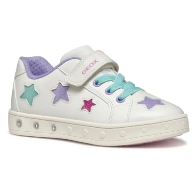 Image of Geox Light UP Skylin GIRL Trainers for kids, Size: 1, White/multicolor Imitation leather/ textile