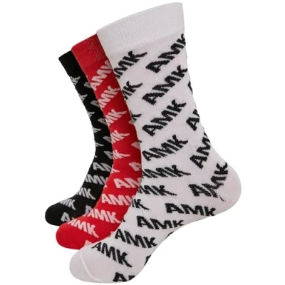 Image of Mister Tee AMK Allover Socks 3 Packs Socks, Men&#039;s, Size: 2.5 5, Black/red/white