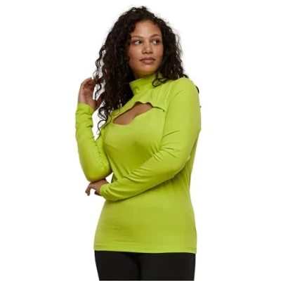 Image of Urban Classics Women&#039;s Ladies Cut Out Turtleneck Longsleeve T Shirt, Frozenyellow, 4XL