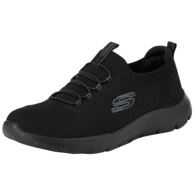 Image of Skechers Women&#039;s Summits Sneaker, Black White Car, 6 UK