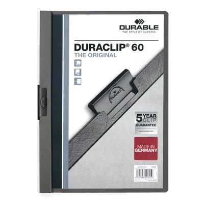 Image of Durable DURAClip 60 A4 Clip Folder Holds Up to Sheets of Paper Robust Metal Sprung Pack 25 Grey Coloured Files