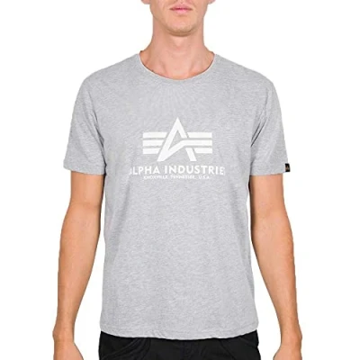 Image of ALPHA INDUSTRIES Basic T Shirt for Men, Greyheather/White, M