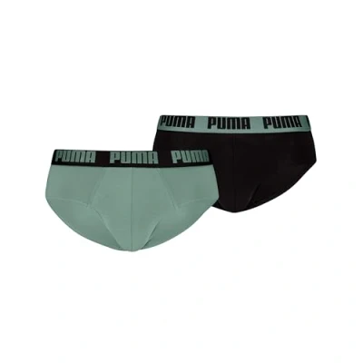 Image of Puma MEN Everyday Briefs 2 PACK Briefs, Men&#039;s, Size: Small, Dark sage/black