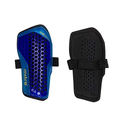 Image of Mitre Aircell Football Shin Pads Extremely Breathable Impact Protection Lightweight Guard, Black/Cyan/Yellow, L
