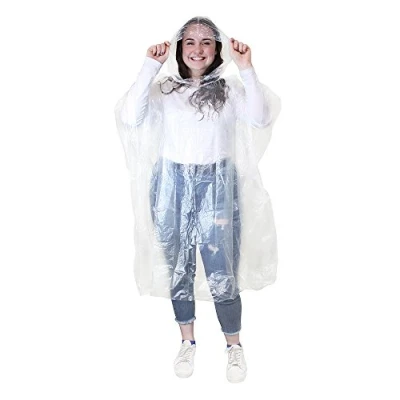 Image of eBuyGB Pack of 4 Adult Emergency Waterproof Rain Ponchos with Hoods Festivals Theme Parks