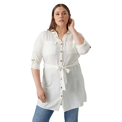 Image of Vero Moda Curve Vmbumpy Shirt Dress Day dress, Women&#039;s, Size: 16, Snow white