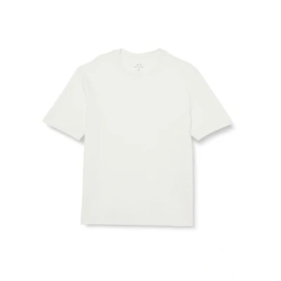 Image of Armani Exchange Men&#039;s Small Embroidered Stacked Ax Logo Oversized Fit Tee T Shirt, Off white, S, S