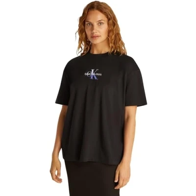 Image of Calvin Klein Jeans Gradient Monologo TEE Print Tshirt, Women&#039;s, Size: XS, Black