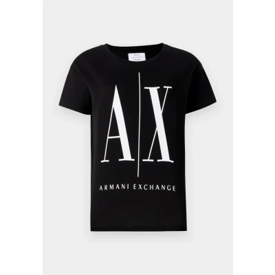Image of Armani Exchange Women&#039;s Icon Project Logo Boyfriend Fit Crewneck Tee T Shirt, Black, XL