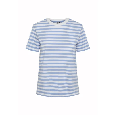 Image of Pieces Pcria TEE Stripes Print Tshirt, Women&#039;s, Size: XS, Hydrangea/bright white