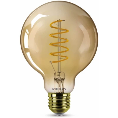 Image of Philips LED classic vintage globe lamp with 25 W, E14 socket, gold, standard dim