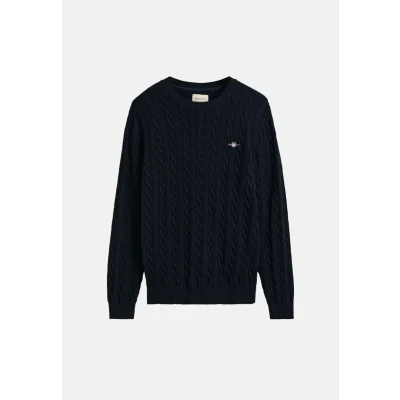 Image of GANT Men&#039;s Cotton Cable C Neck Sweater, Evening Blue, 4XL