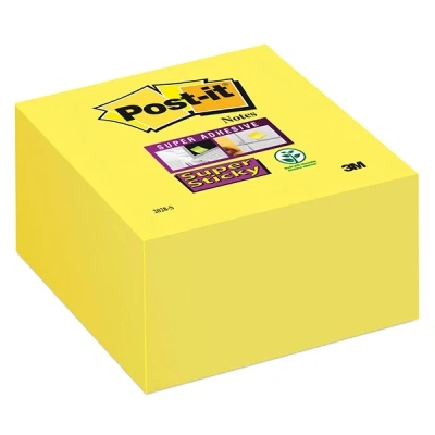 Image of Post it Super Sticky Notes Cube, Yellow, 76 mm x mm, 350 Sheets/Pad, 1 Pad/Pack