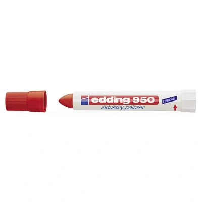 Image of edding 950 industry painter red 10 pens round tip mm marker for writing on metal, rocks, wood rough or wet surfaces Permanent, waterproof
