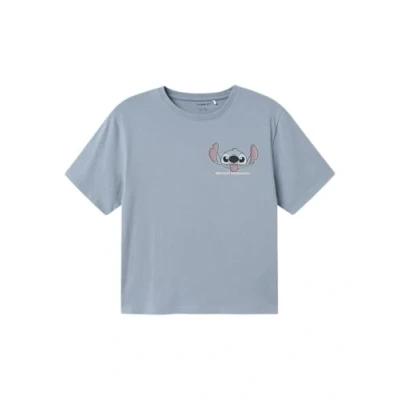 Image of Name it Stitch Print Tshirt for kids, Size: 11 12y, Dusty blue