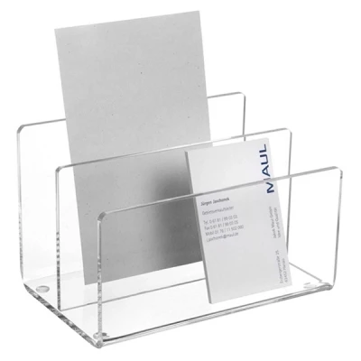 Image of Maul Acrylic Card Stand, Desk Organiser for Notes, Business and Postcard, with 2 Compartments More Space Storage, Elegant Office Organiser, Crystal Clear