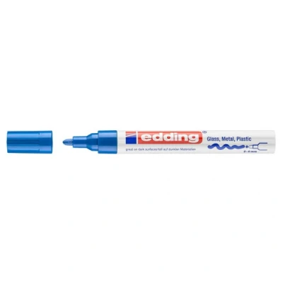 Image of edding 750 gloss paint marker blue 1 round nib 2 4 mm pen for glass, pebbles, wood, plastic, paper waterproof, high coverage