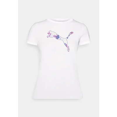 Image of Puma Graphics Floral CAT LOGO TEE Print Tshirt, Women&#039;s, Size: Medium, White